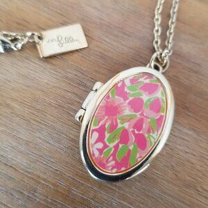 Lilly Pulitzer Love You Locket Necklace Gold 28" Pink and Green Floral Opens
